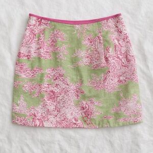 Fjäll Pink Green Toile Mini Skirt French Countryside Cottagecore Size 2